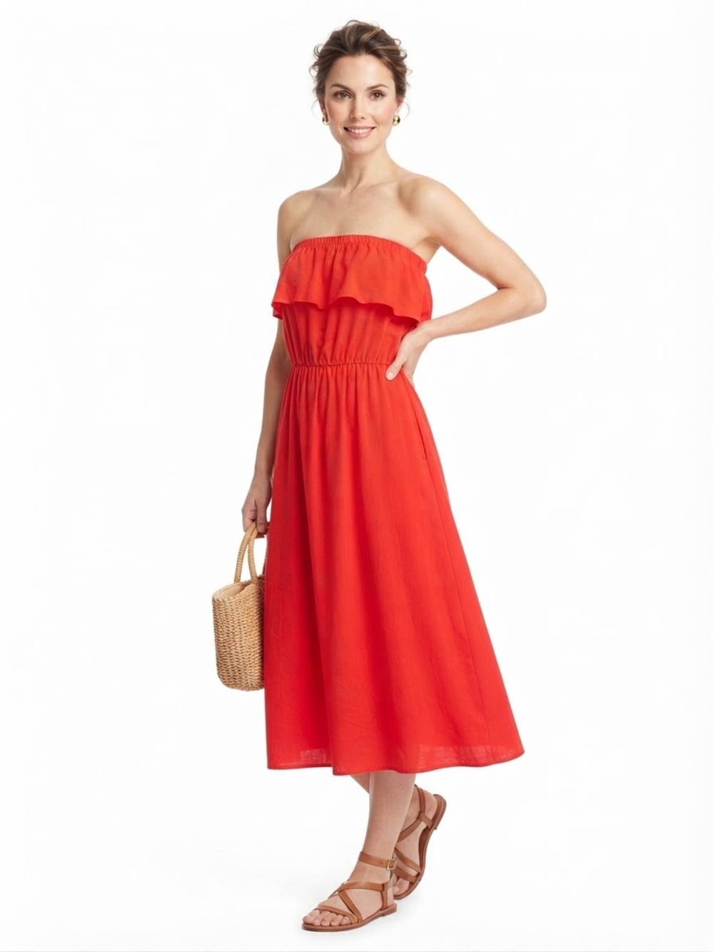 NWT Lapis Red Strapless Ruffle Maxi Dress Size M